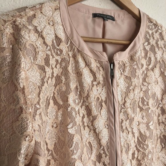 Michael Stars Lace Overlay Full Zip Top Pink Large - Picture 3 of 10